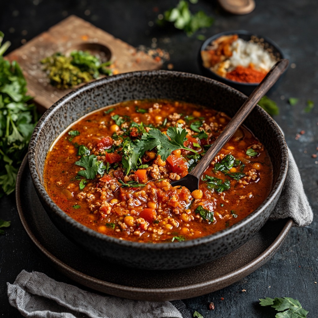 Gerucherte Paprika Linsen Suppe mit kleinen roten